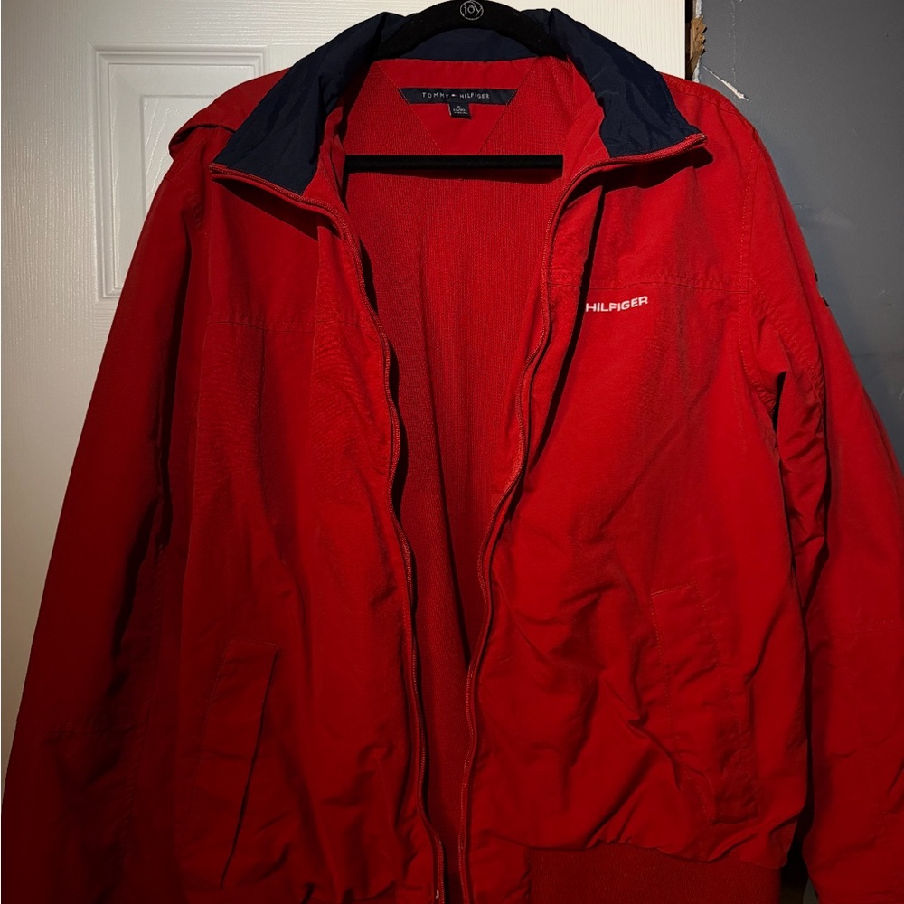 Tommy Hilfiger Red Bomber Jacket with Navy Trim